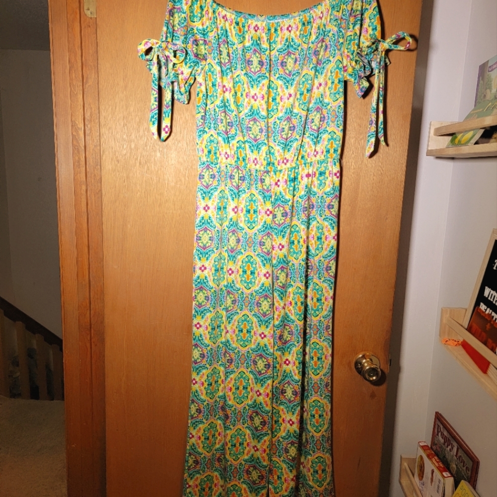 Retro Print Off Shoulder Jumpsuit Size Medium